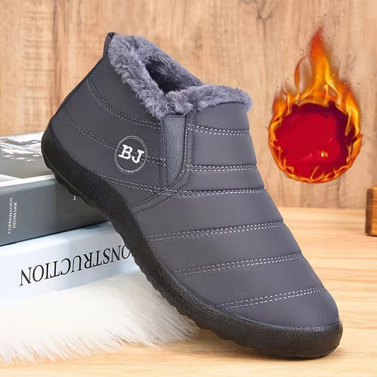 Men's Snow Boots, Warm Fleece Cozy Non-slip Ankle Boots Plush Comfy Outdoor Hiking Shoes Lined Trekking Shoes, Winter